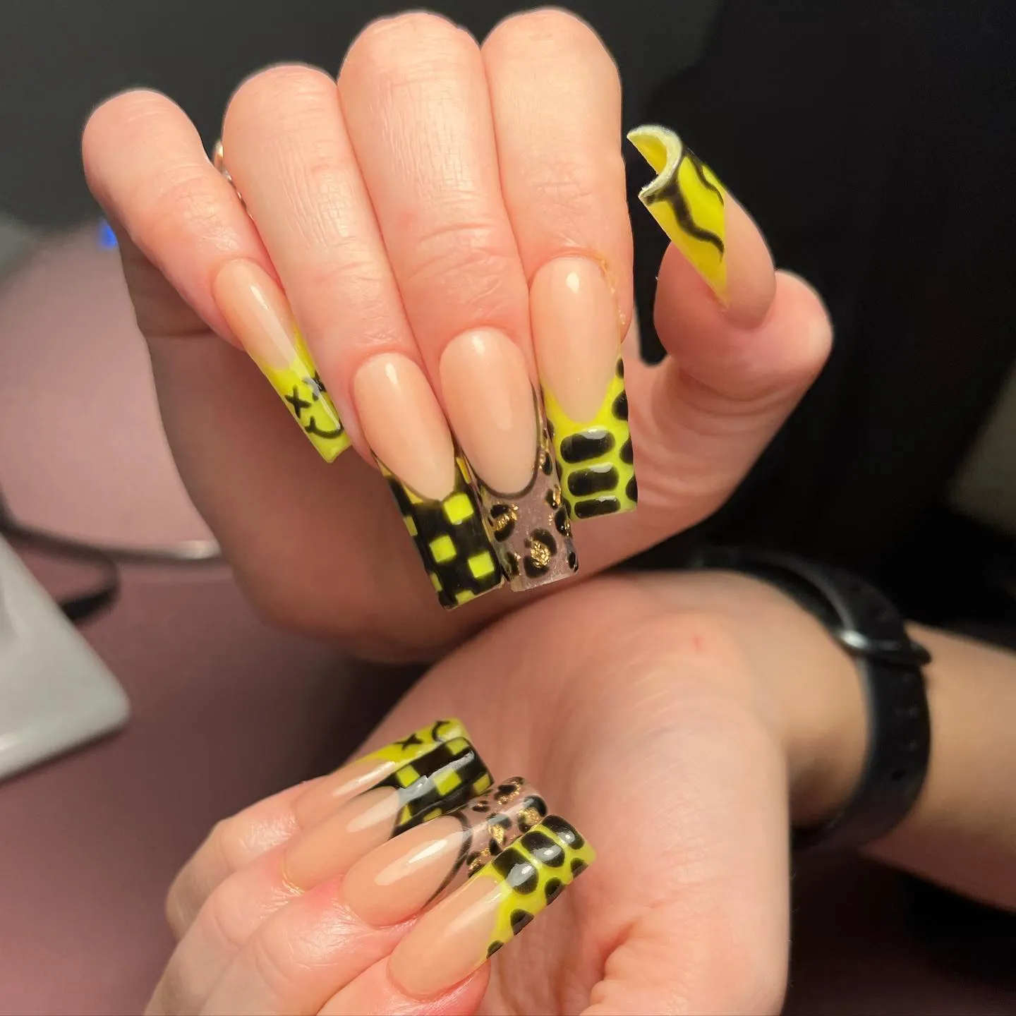 Yellow and Black French Tip Nails