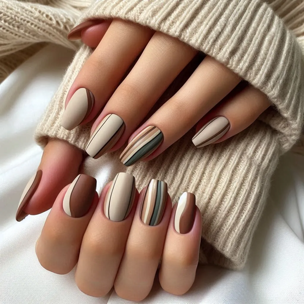 3D Earthy Tone Nails