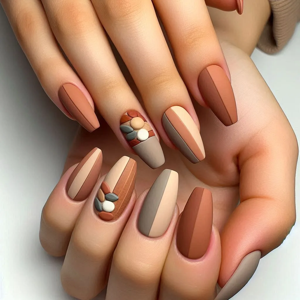 3D Earthy Tone Nails