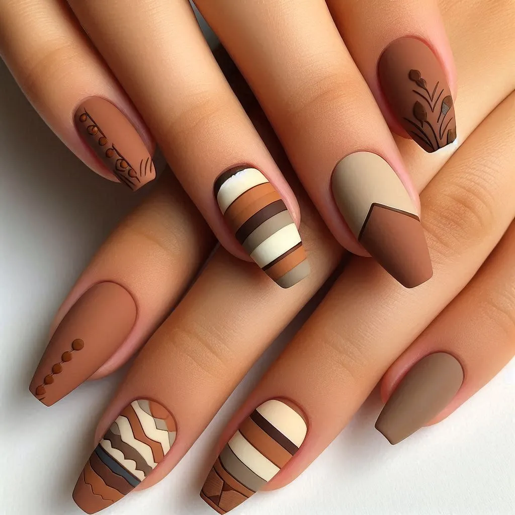 3D Earthy Tone Nails