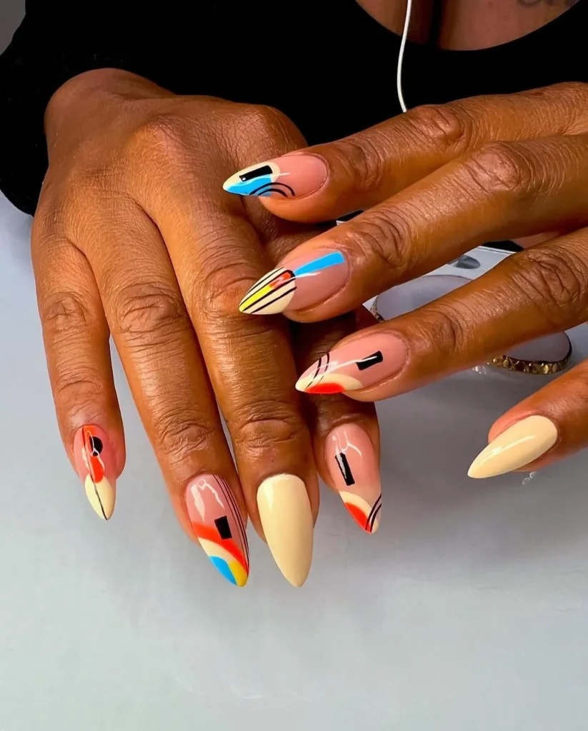 abstract swirl christmas almond nails