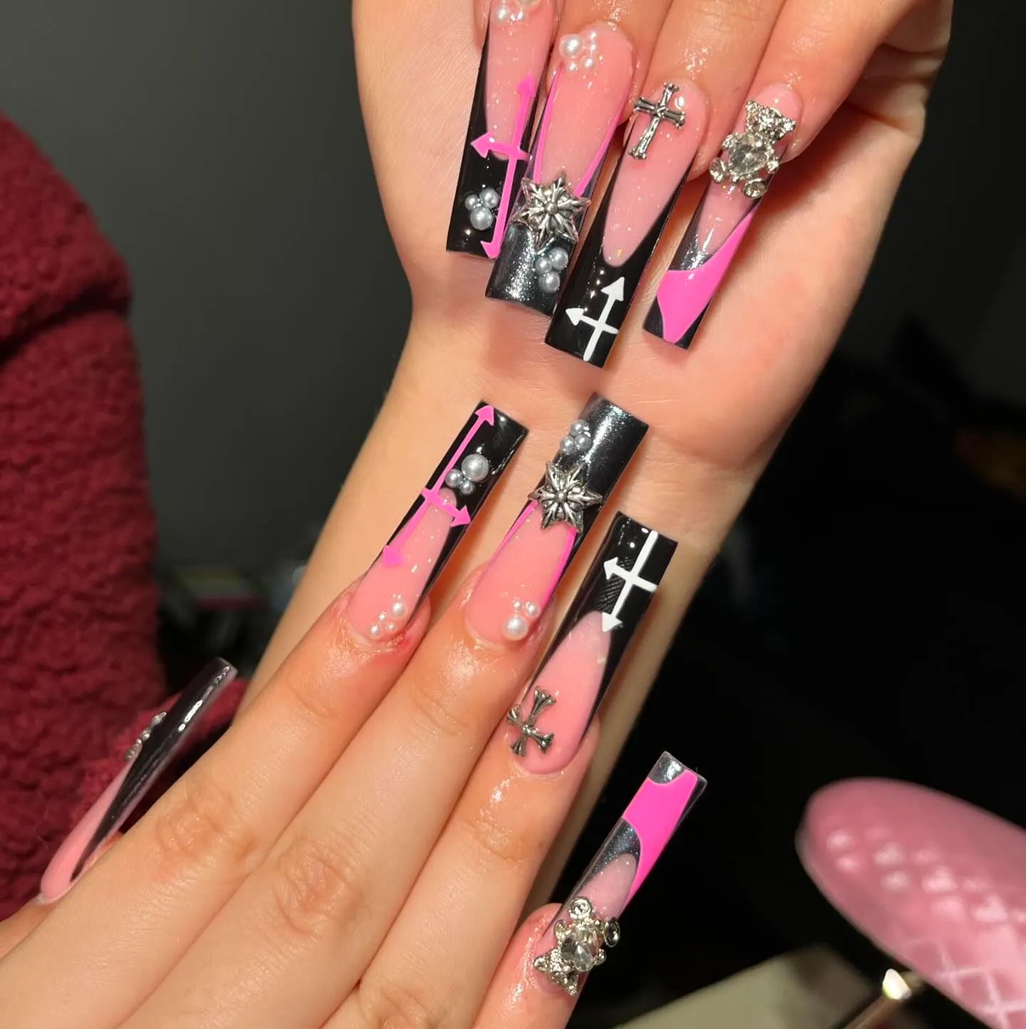 Pink and Black Coffin Nails