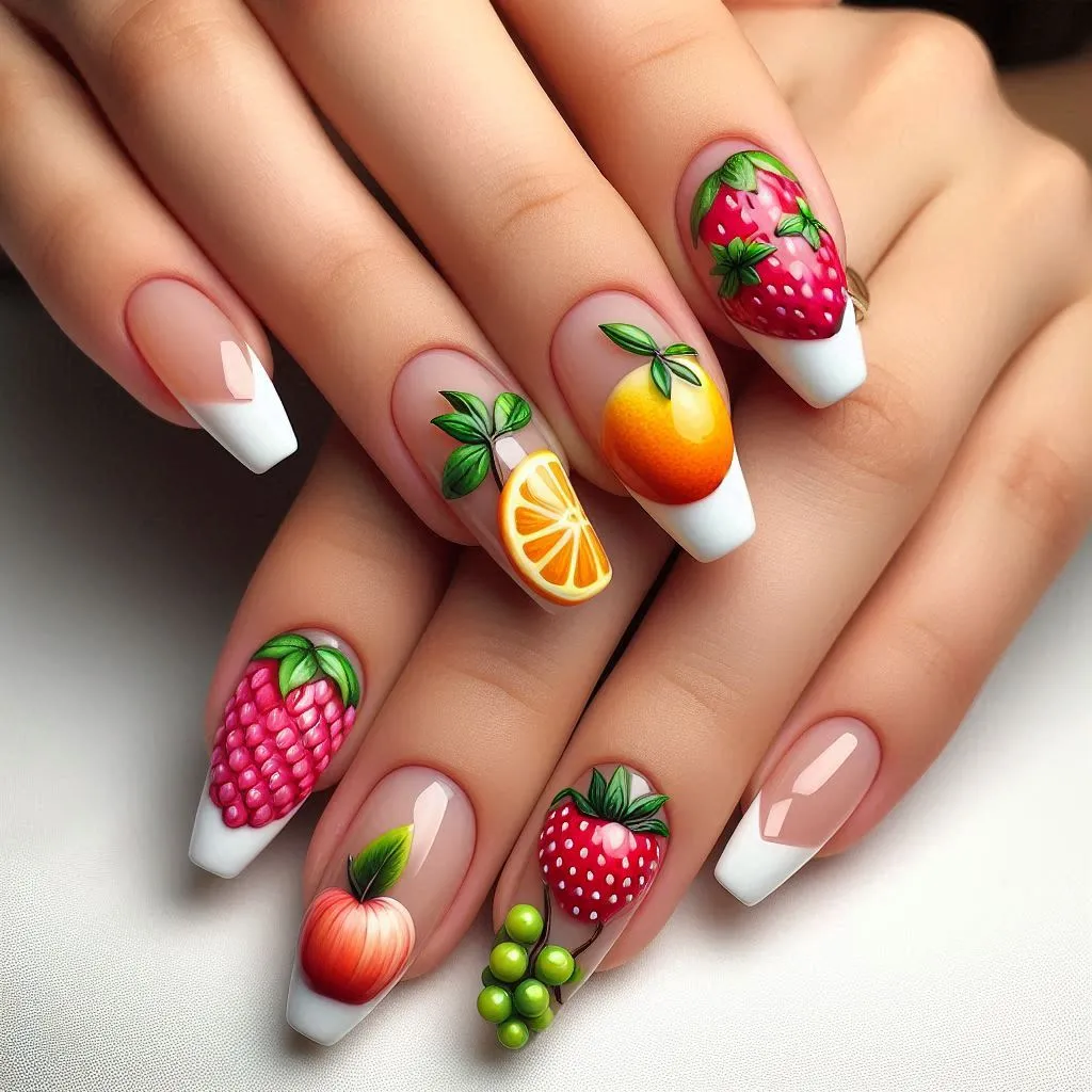 3D Fruit French Nails