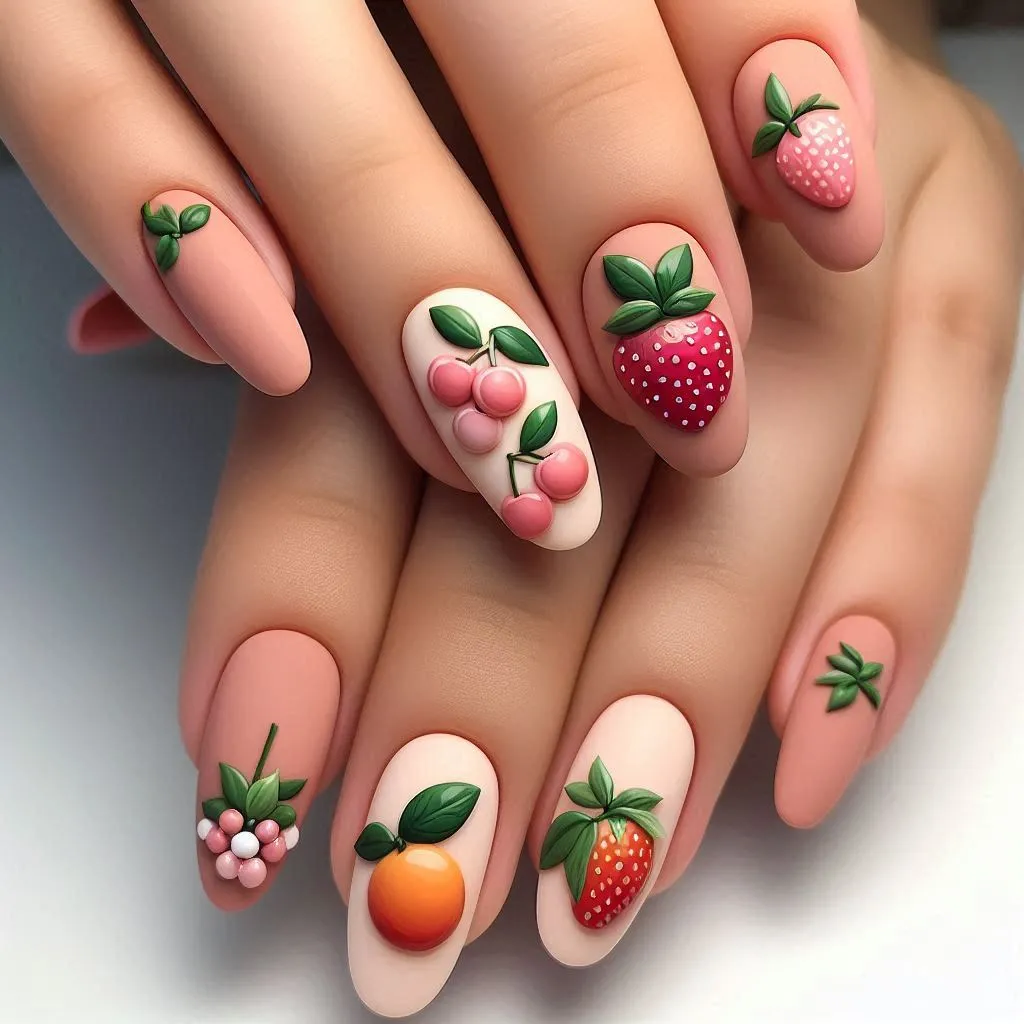 3D Fruit French Nails