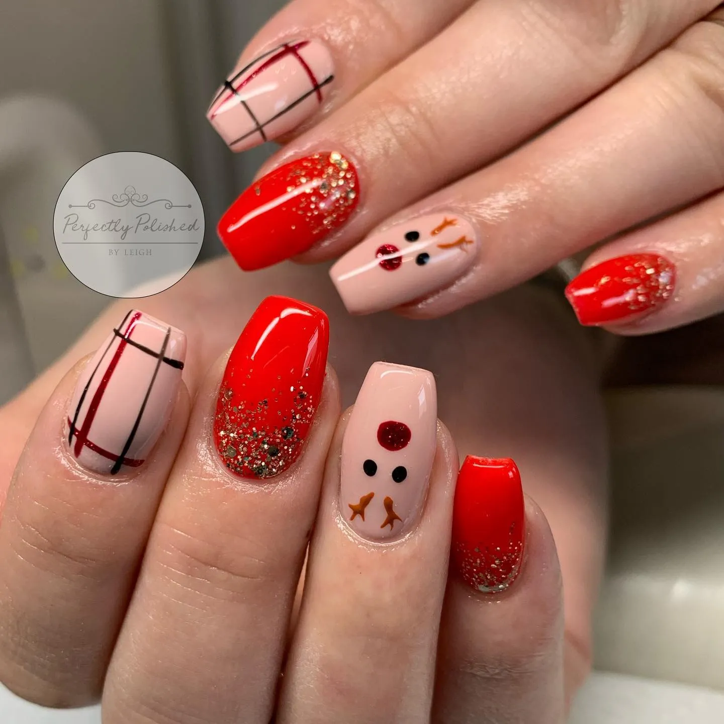 Cute Rudolph Coffin Nails