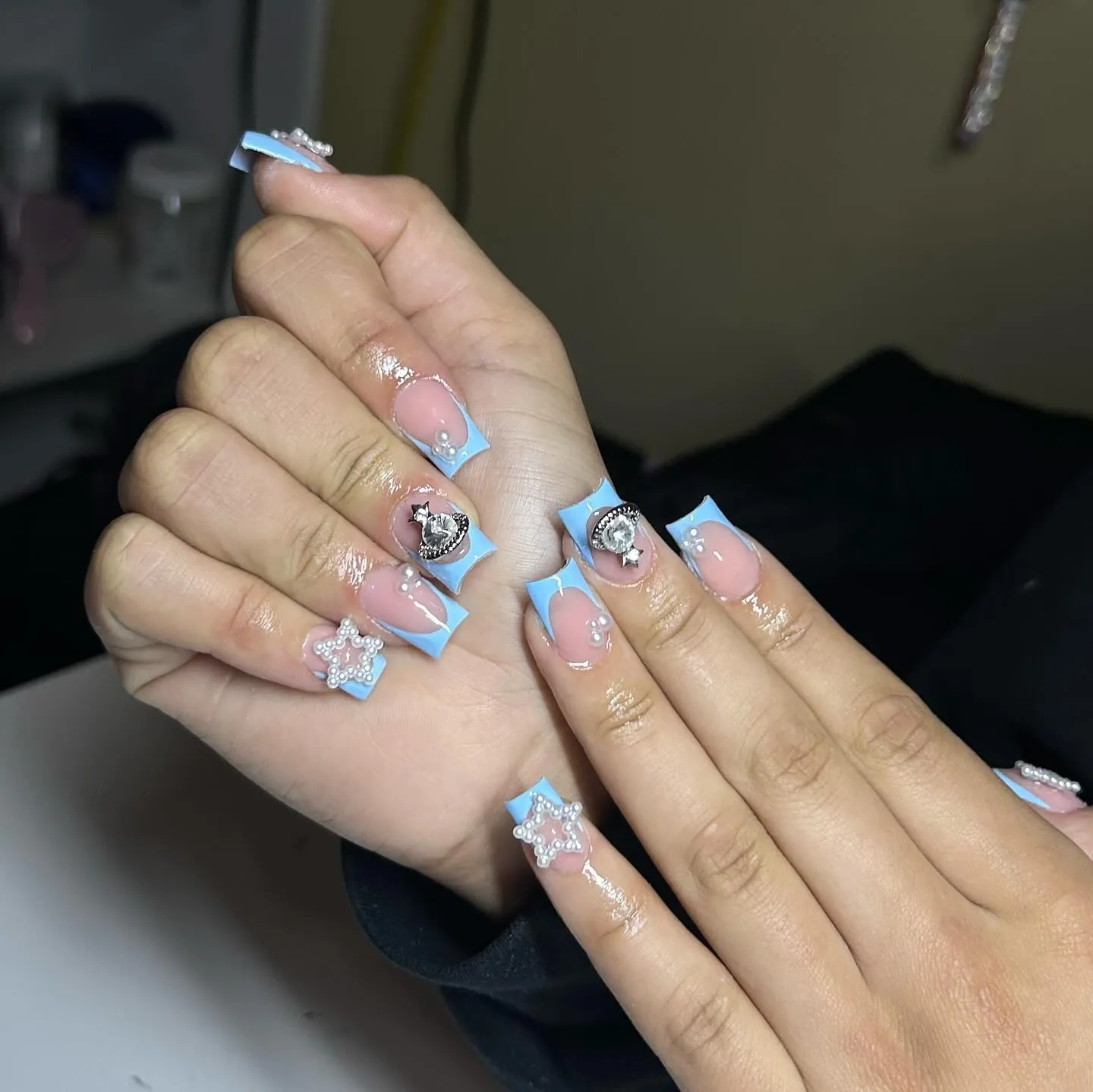 Blue Coffin Nails for Short Nails