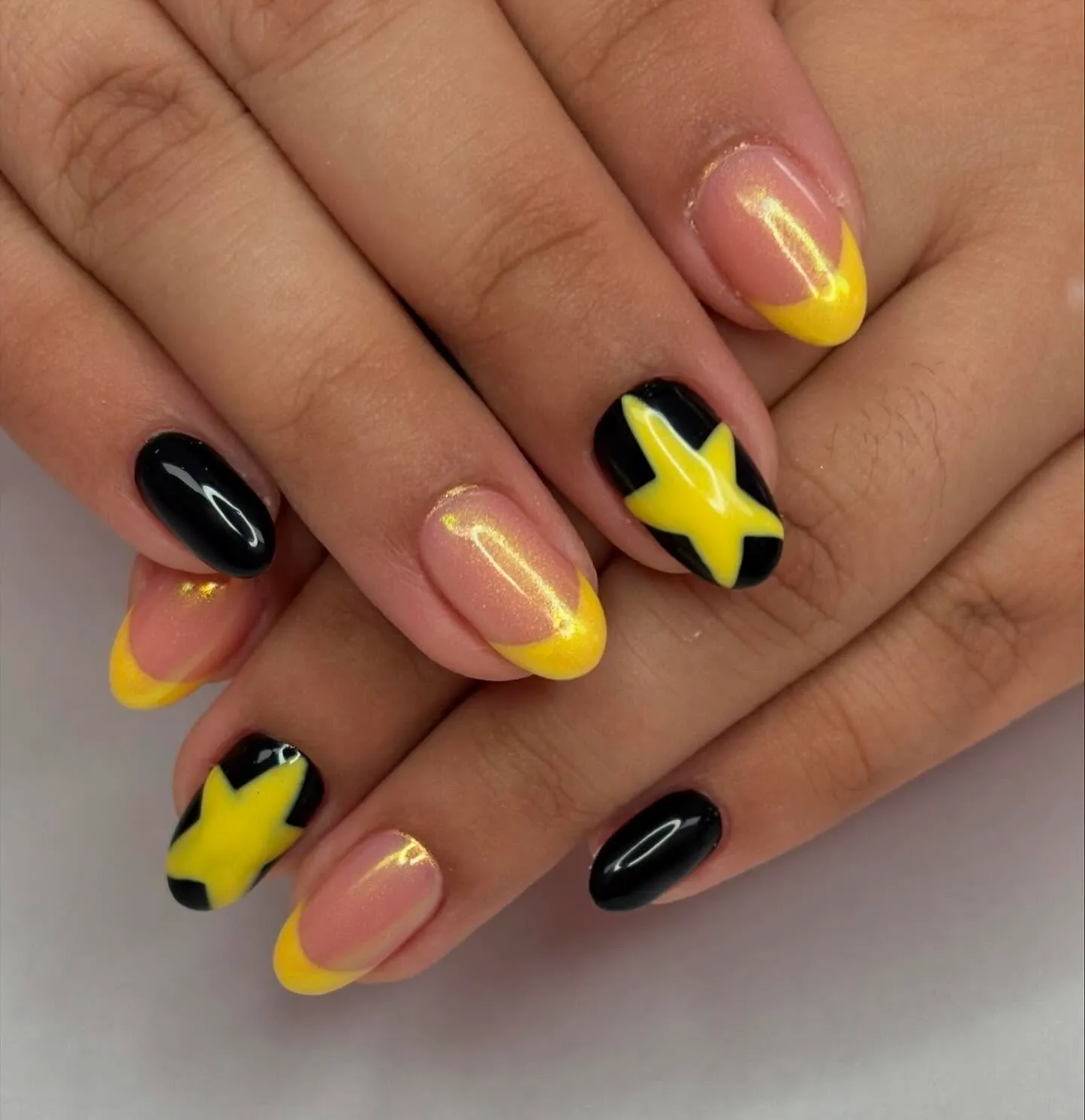 Yellow and Black French Tip Nails