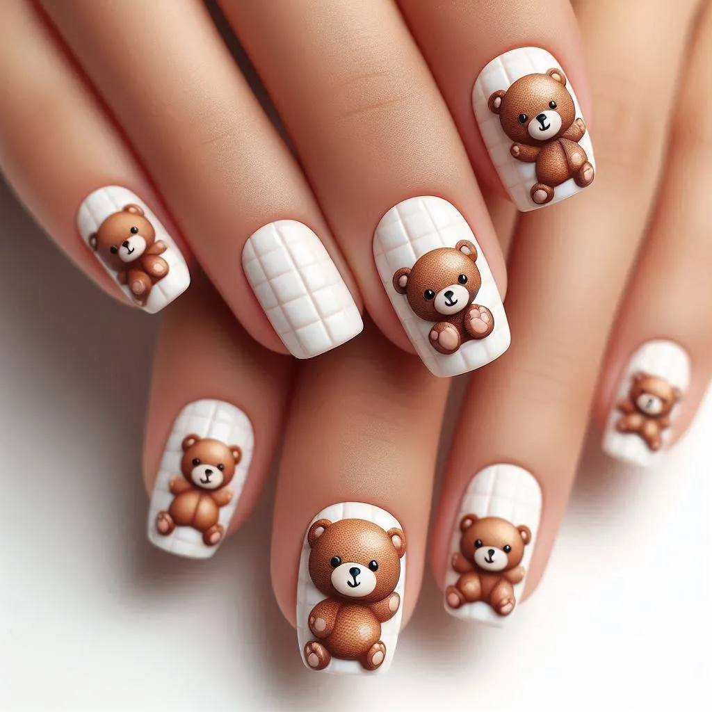 3D Teddy Bear Nails