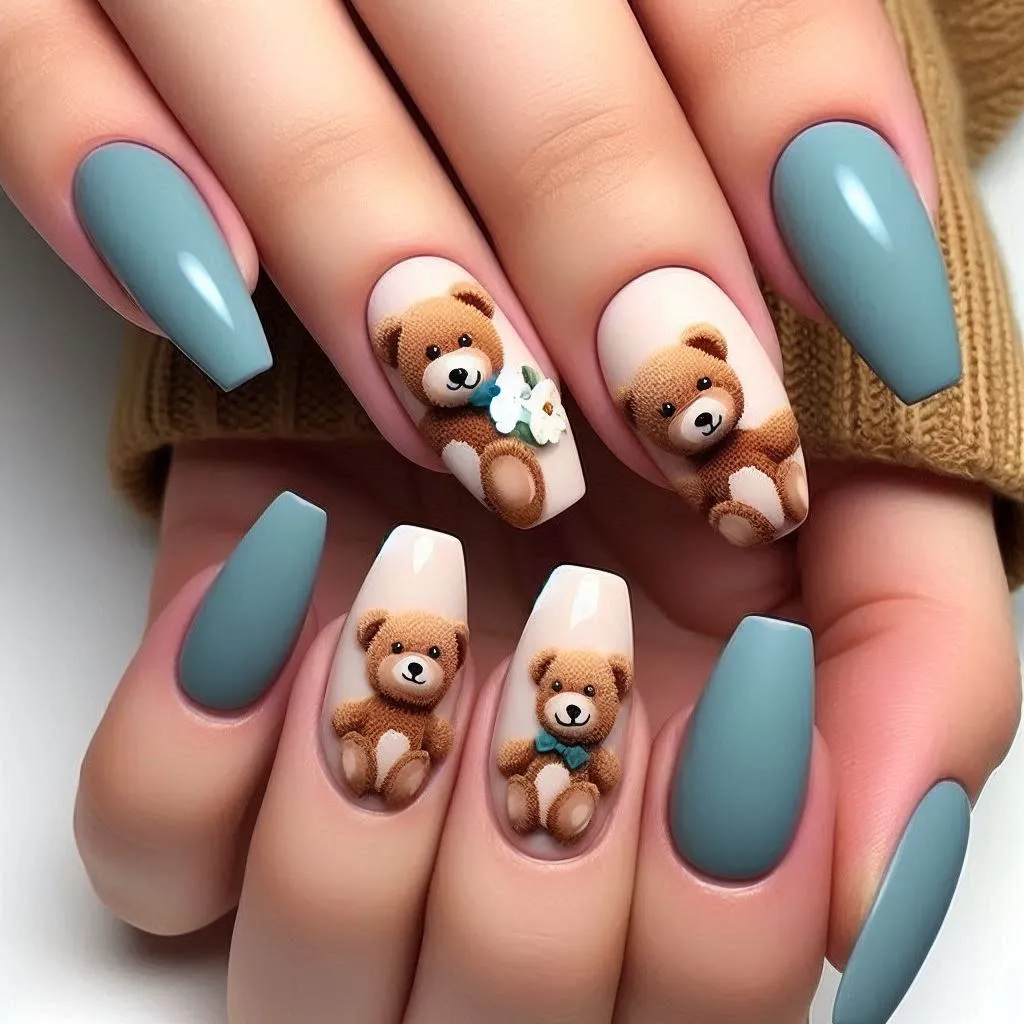 3D Teddy Bear Nails