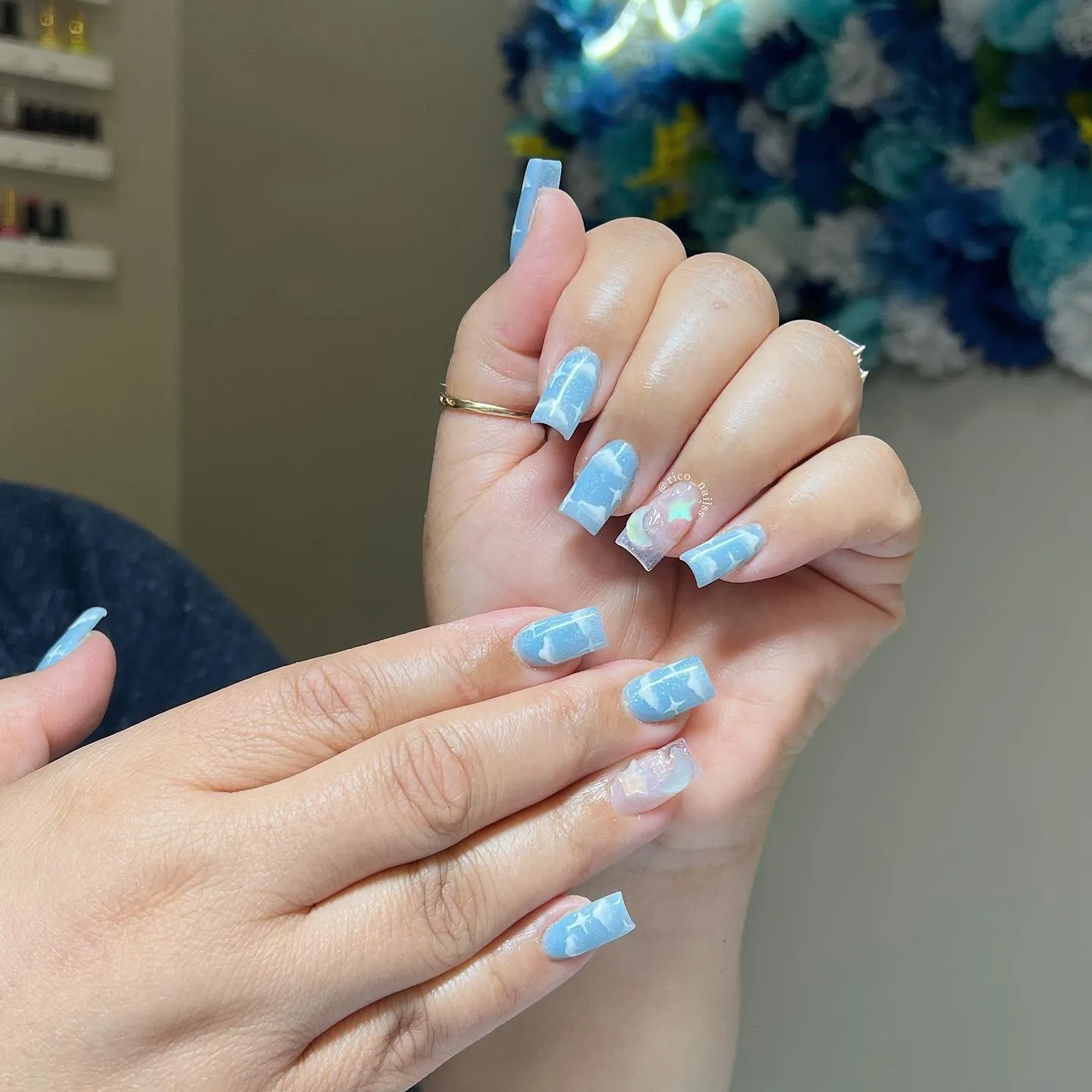 Ice Blue Glitter Nails