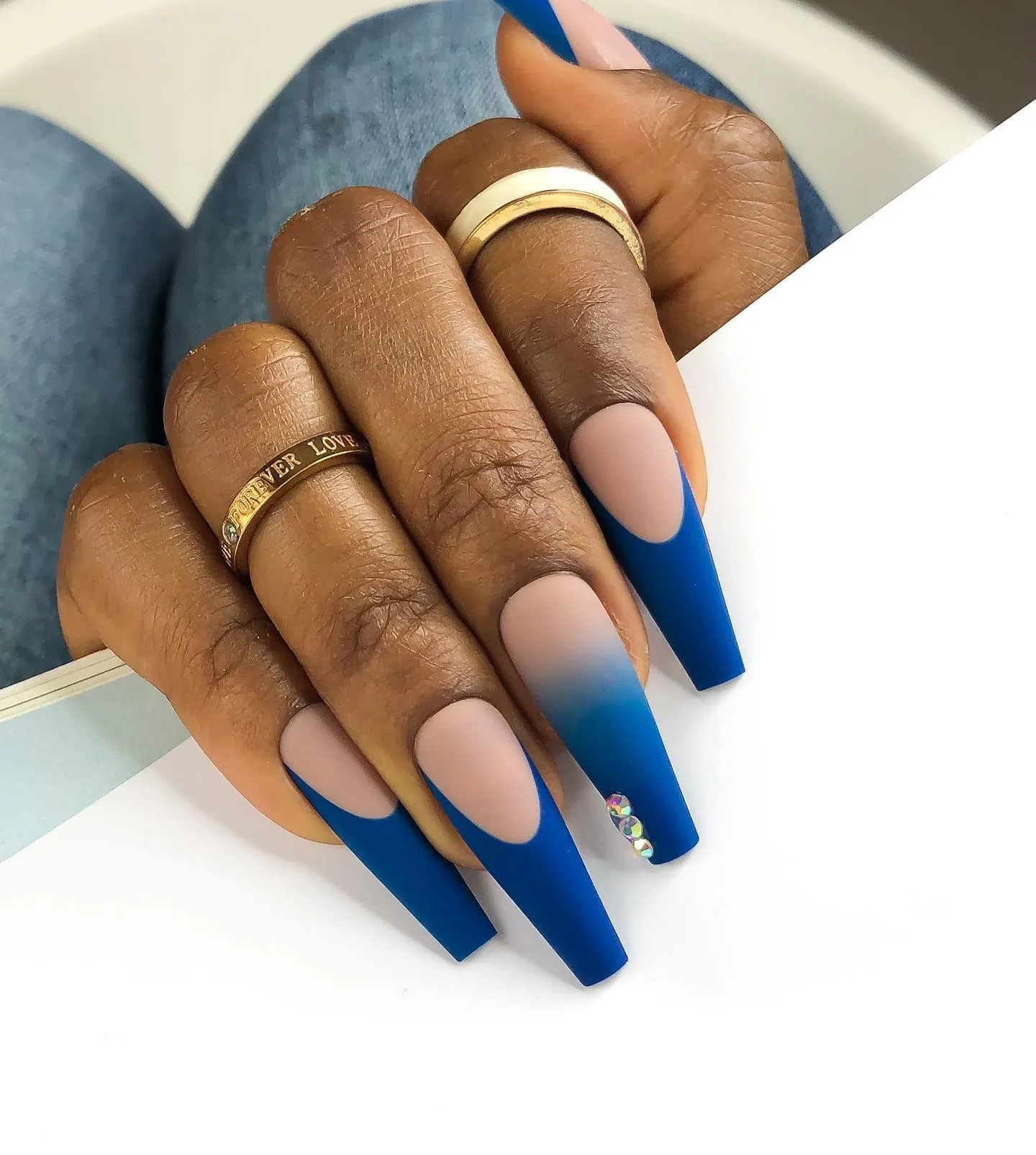 Blue Coffin Nails for Long Nails