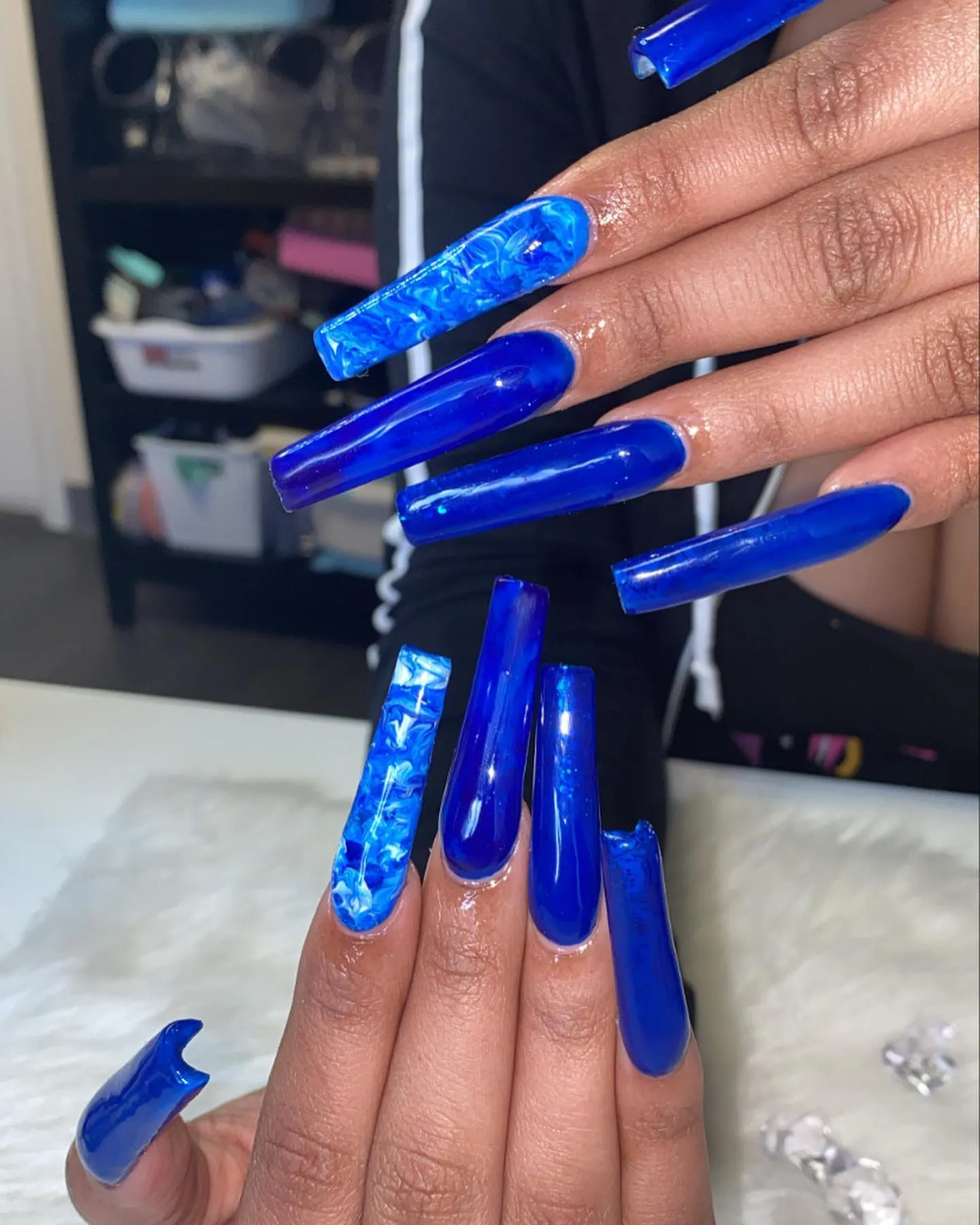 Blue Coffin Nails for Long Nails