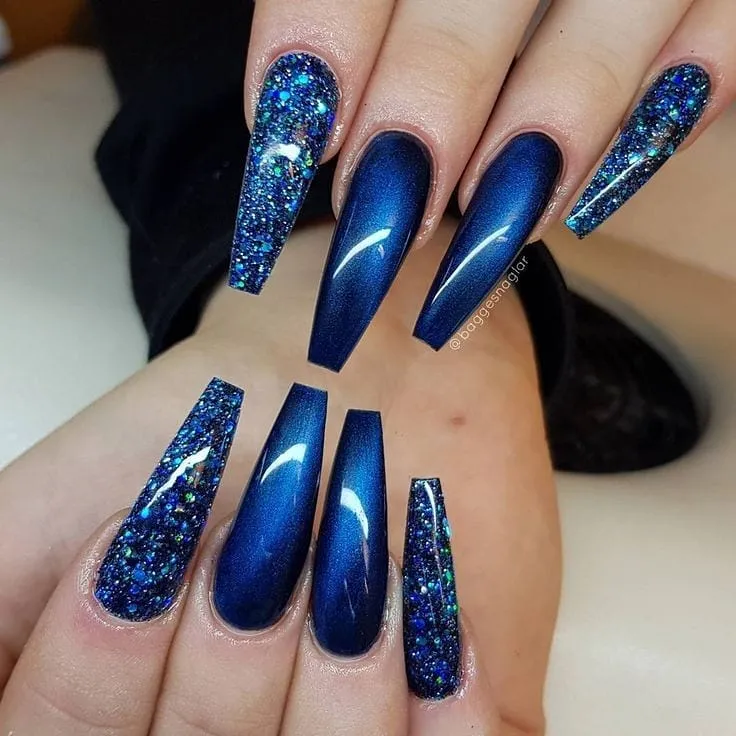 Blue Coffin Nails for Long Nails