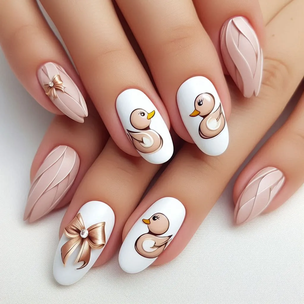 3D Ribbon Duck Nails