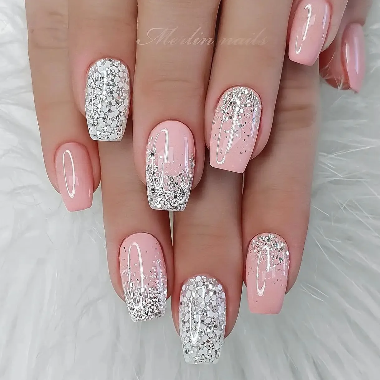 Cute Glitter Coffin Nails