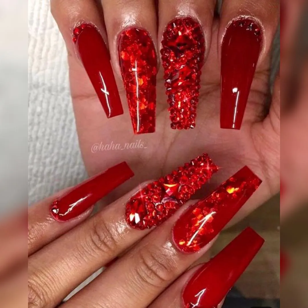 Red Christmas Coffin Nails