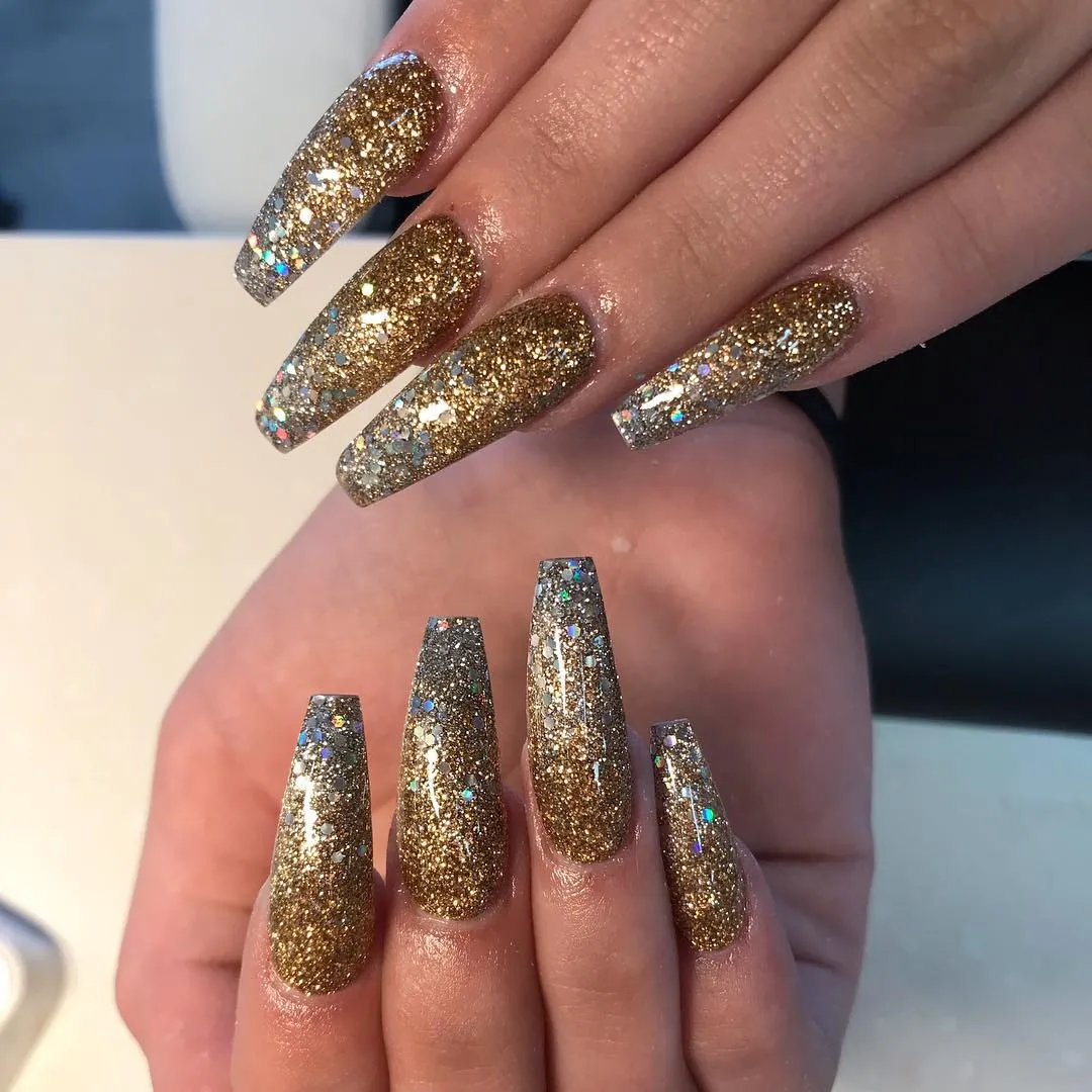 Gold and Silver Glitter Nails