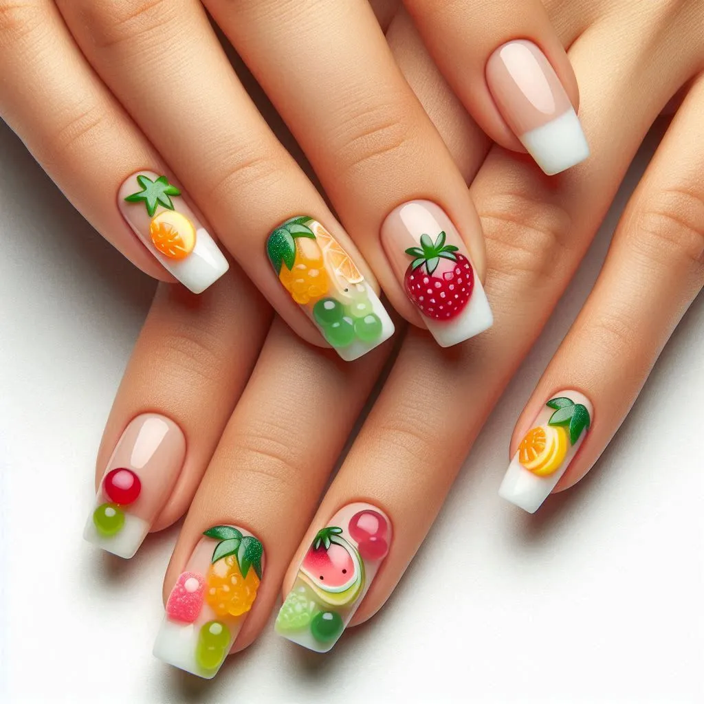 Tropical Fruit Gummy Nails