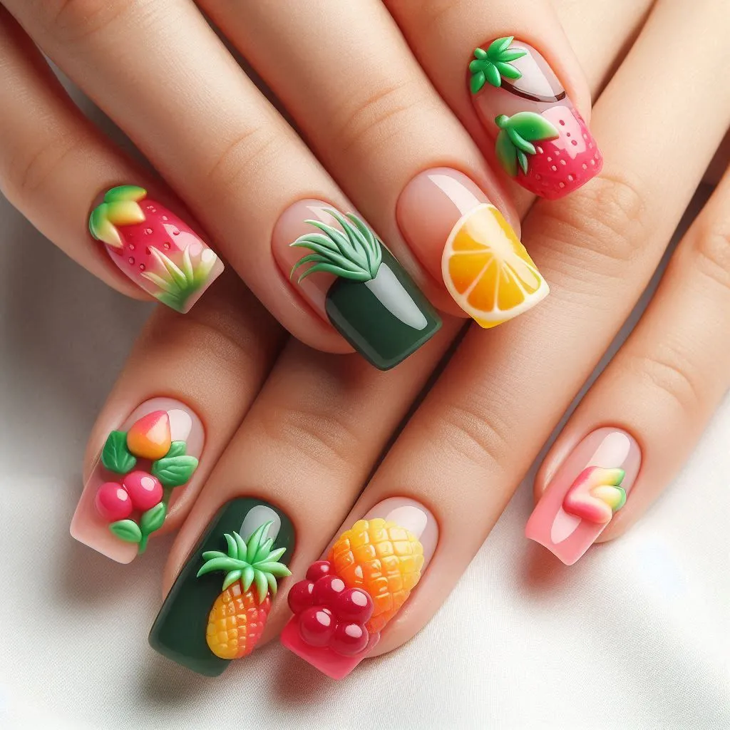 Tropical Fruit Gummy Nails