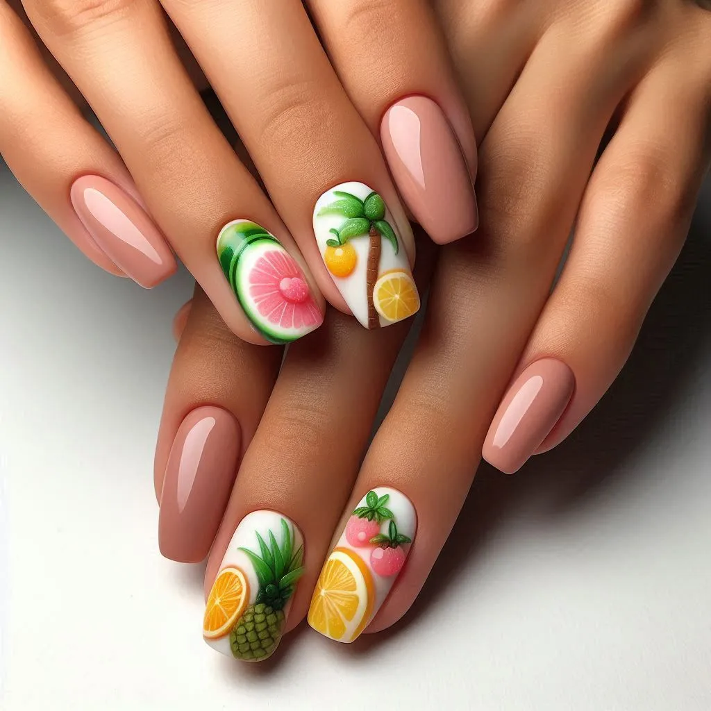 Tropical Fruit Gummy Nails