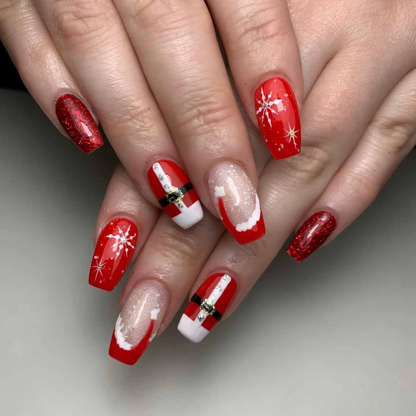 Red and Green Christmas Coffin Nails