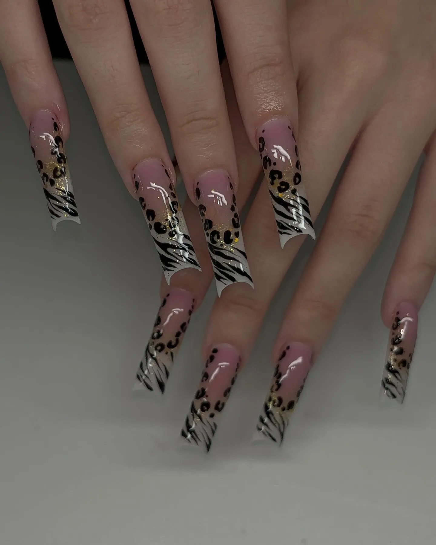 Black Coffin Nails with Animal Prints