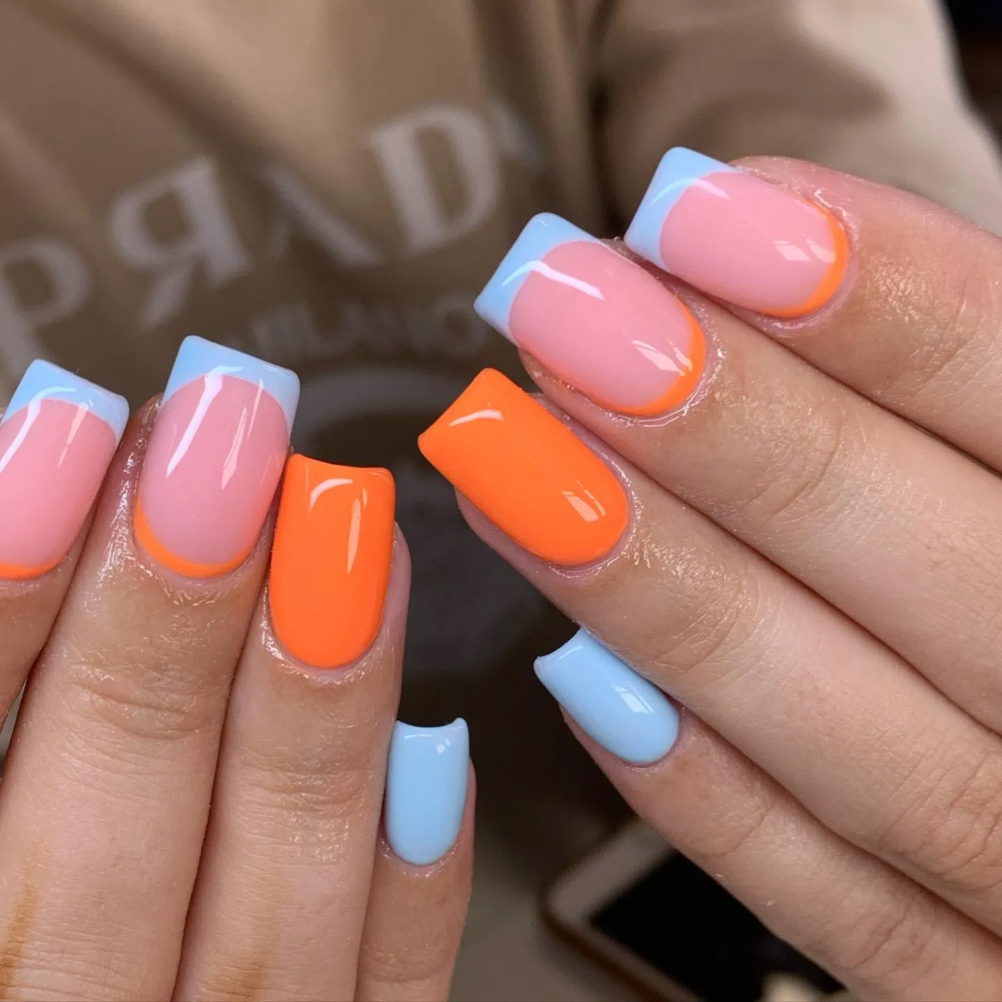 Orange and Blue Nail Art Designs