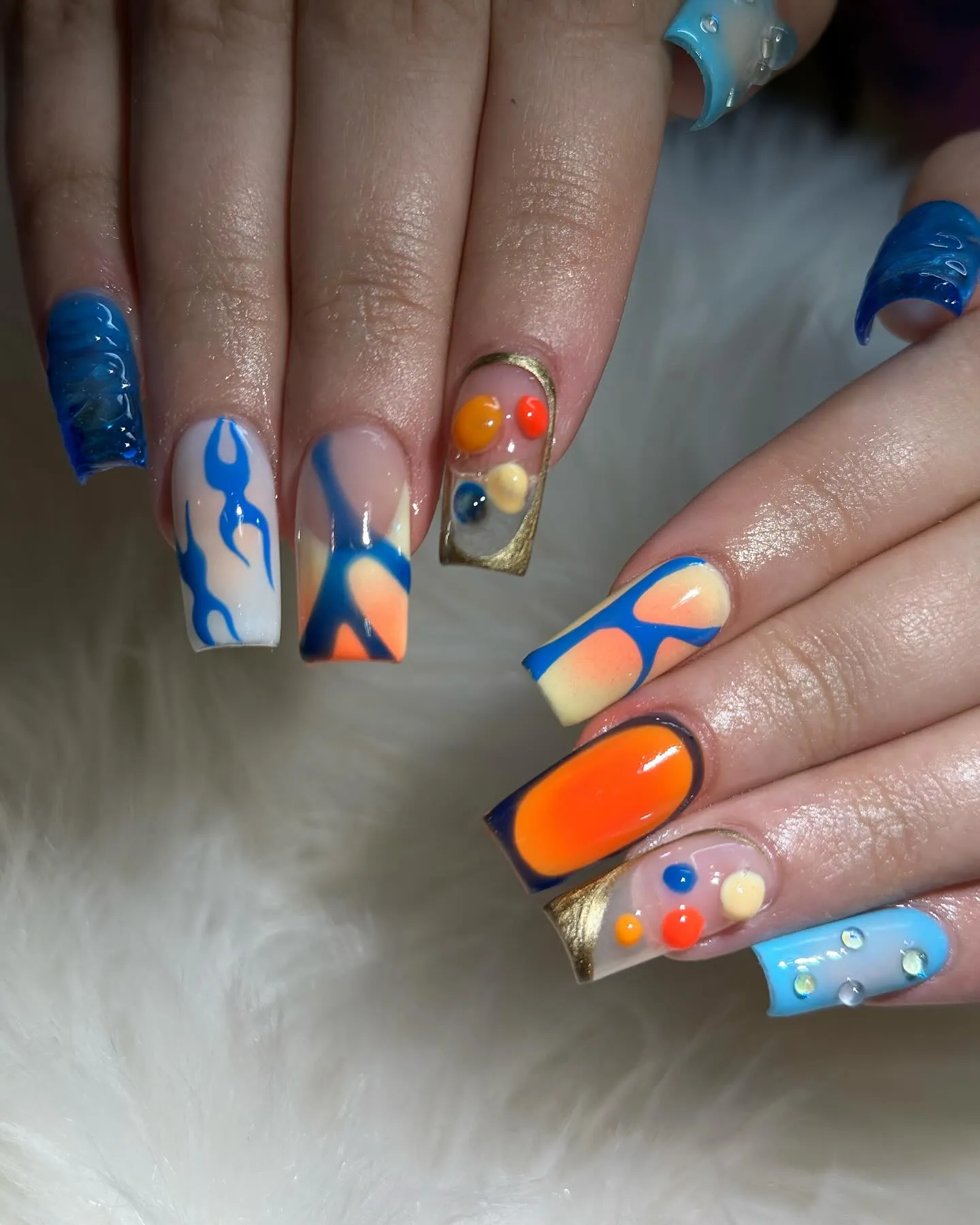 Orange and Blue Nail Art Designs