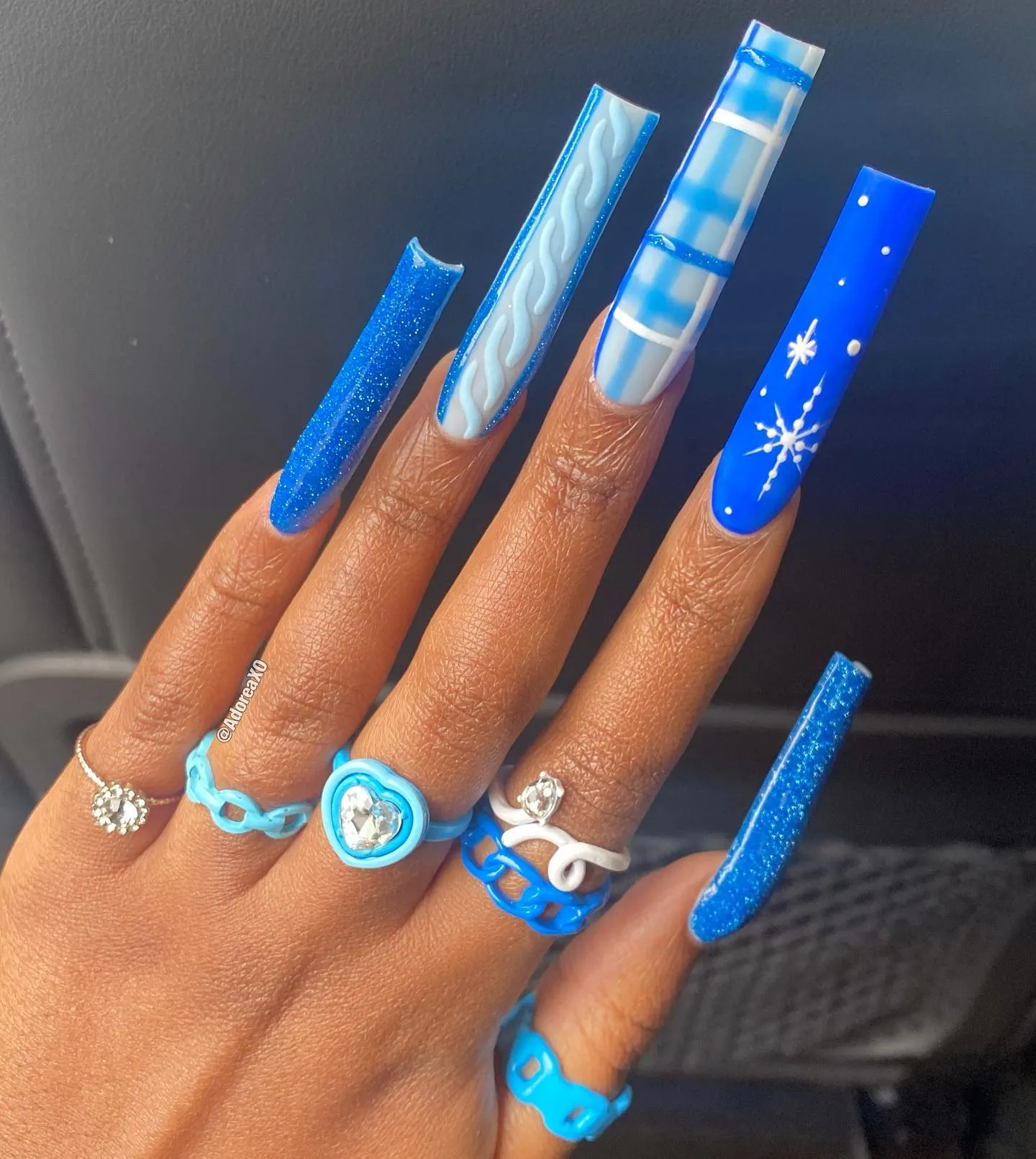 Blue Christmas Coffin Nails