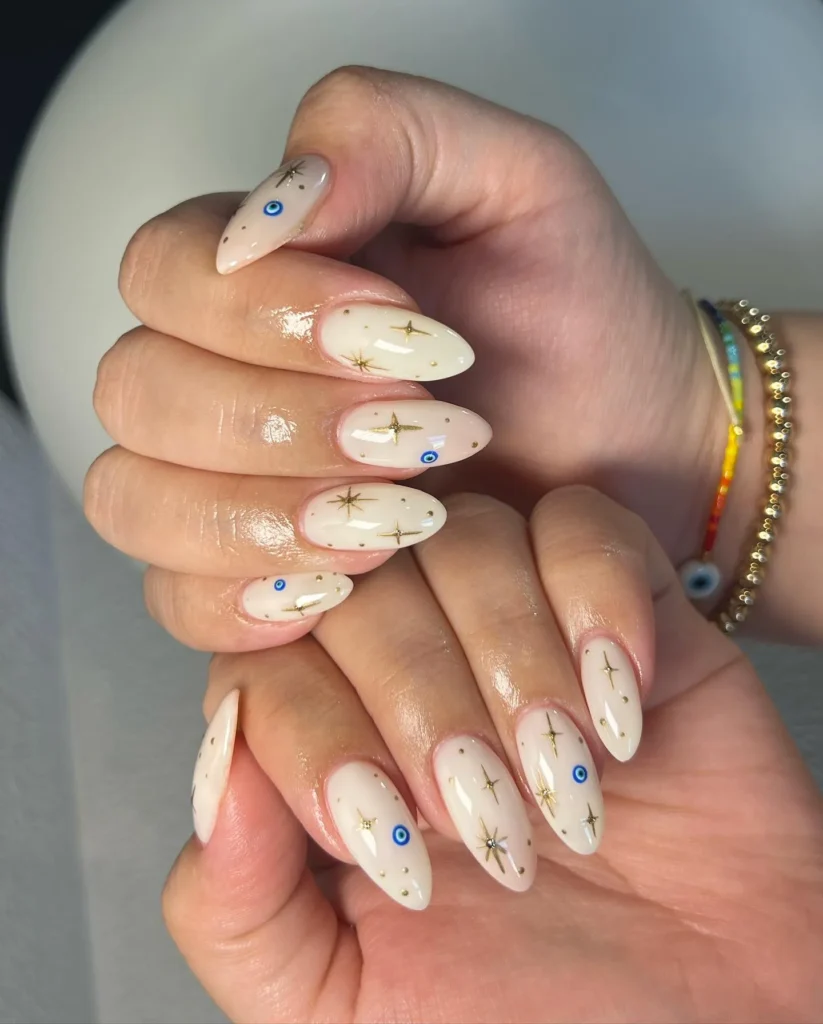 crisp white christmas almond nails