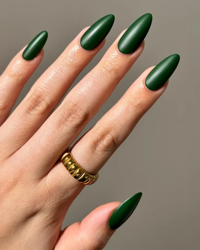 evergreen shimmer christmas almond nails
