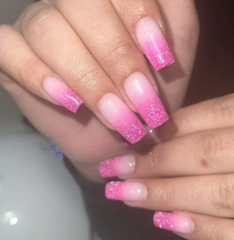 Soft Pink Ombre Nails with Silver Glitter Soft Pink Ombre Nails with Silver Glitter