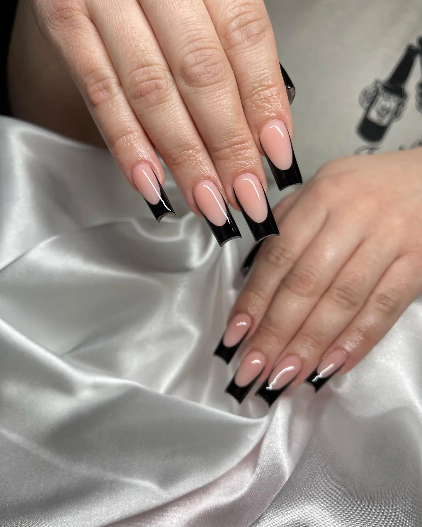 Ombre Edgy Black French Tip Coffin Nails