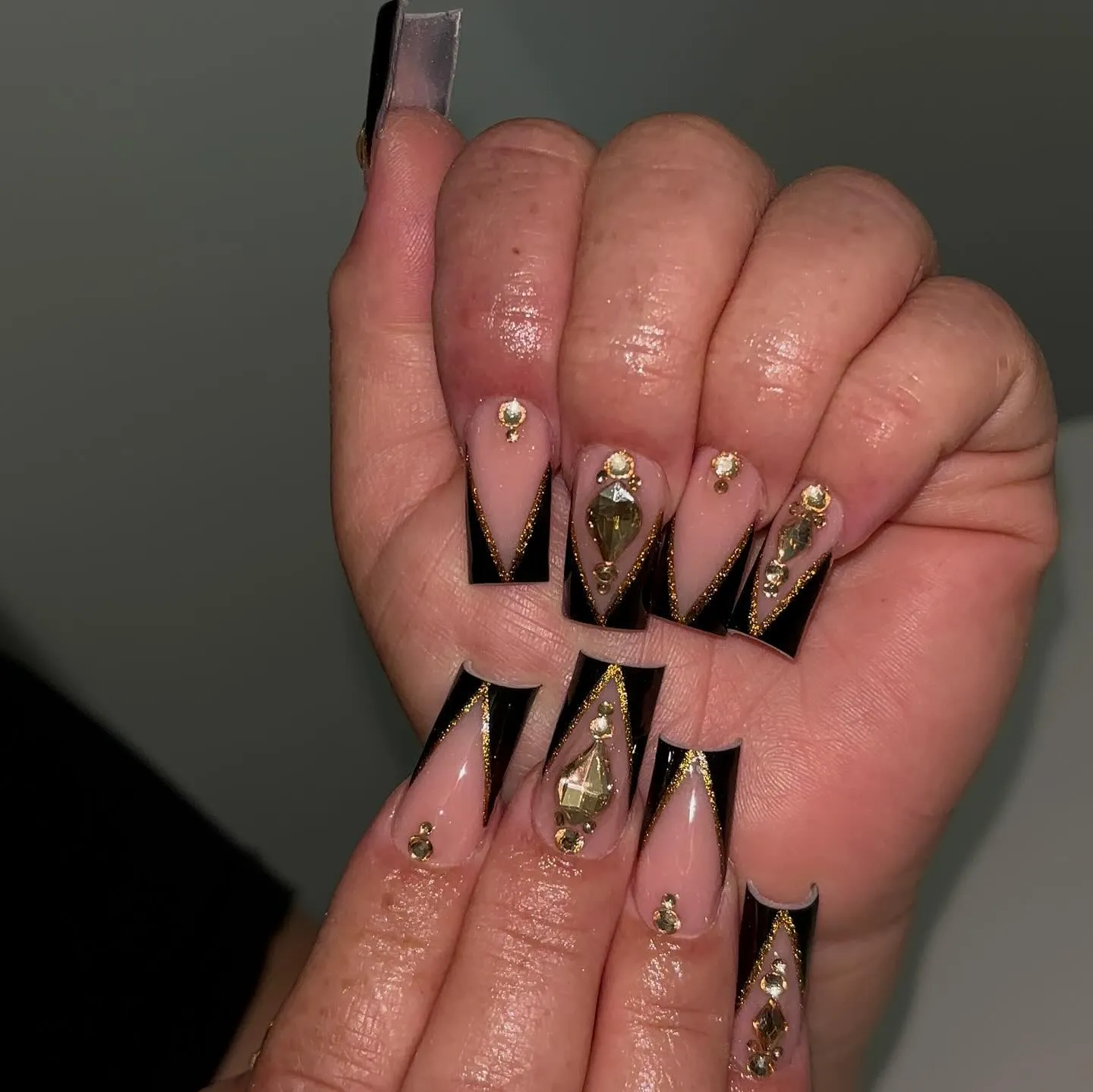 Black Coffin Nails with Gold Accents