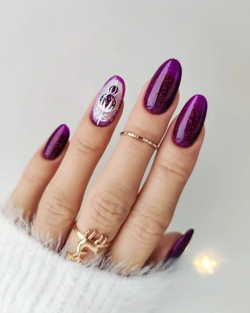 deep plum almond nails with a glossy finish