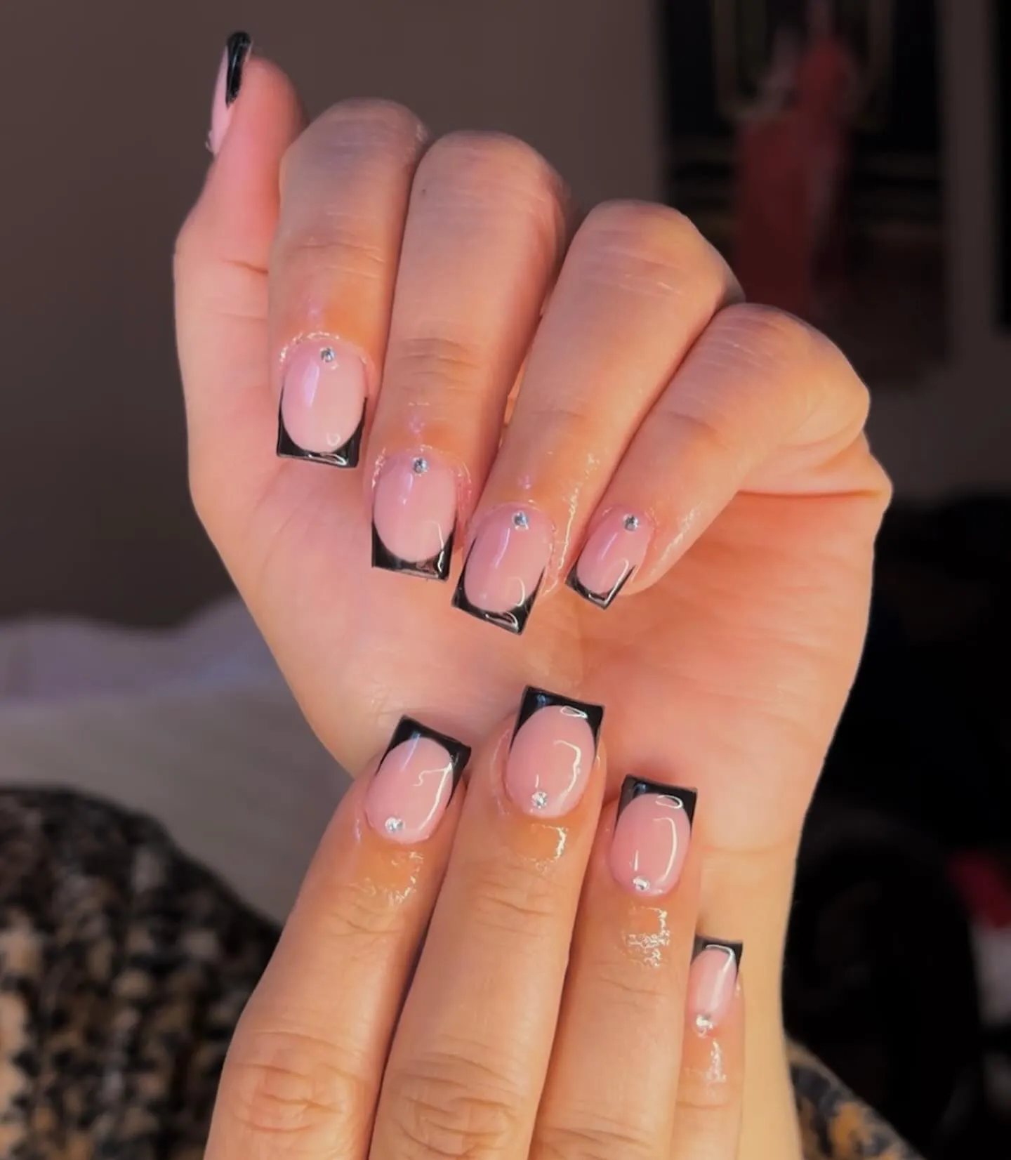 Short Black French Tip Coffin Nails