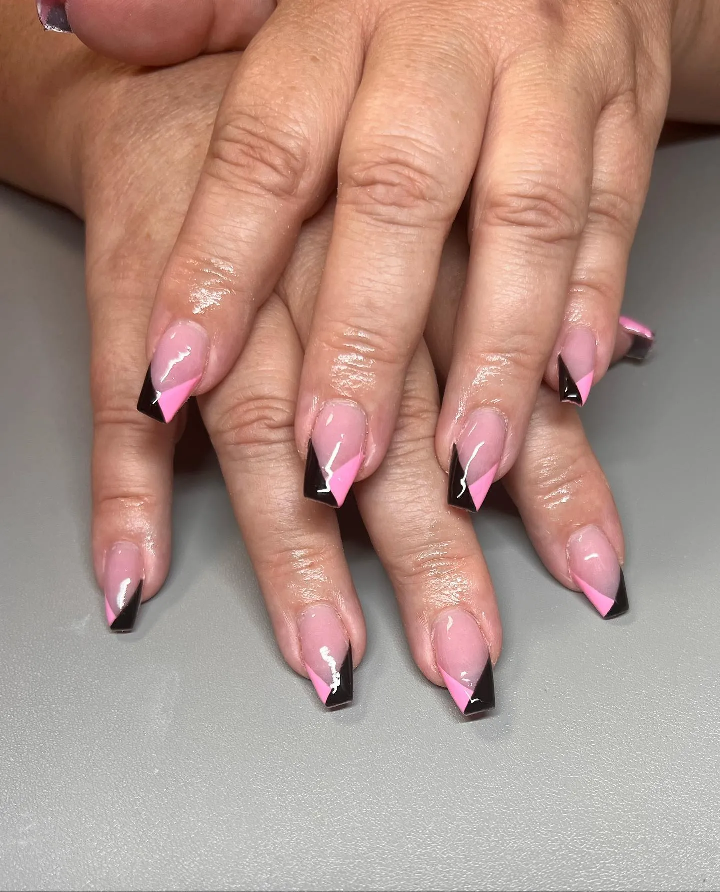 Pink and Black French Tip Nails