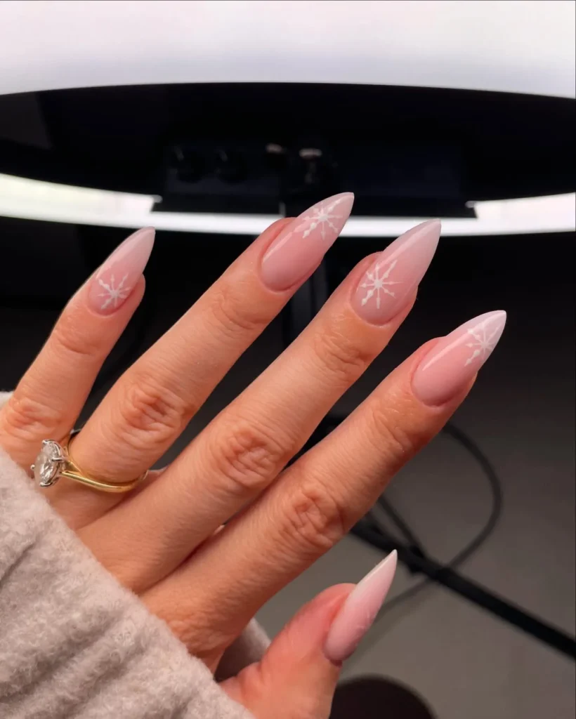 red to white ombre christmas almond nails