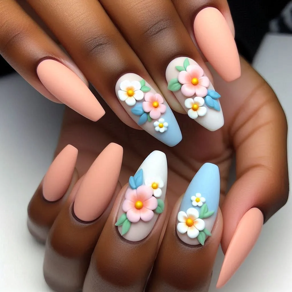 3D Pastel Flower Nails