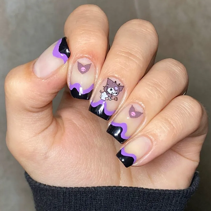 Purple and Black French Tip Nails