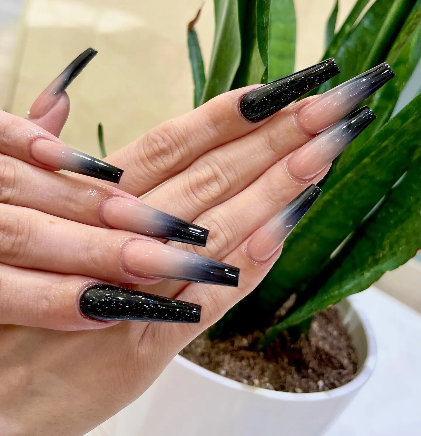 Ombre Black Coffin Nails