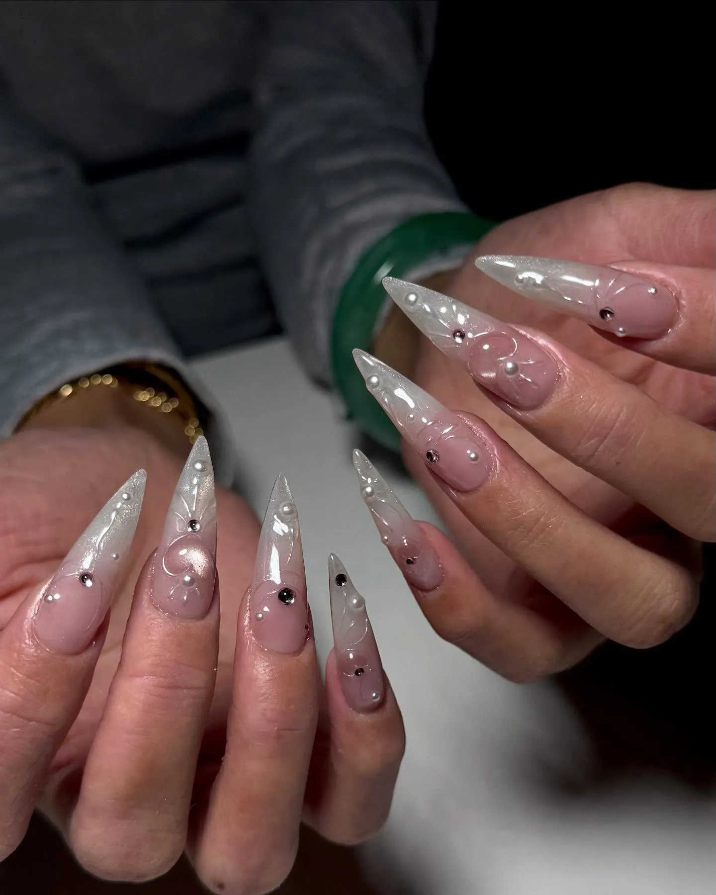 Clear Glitter Stiletto Nails