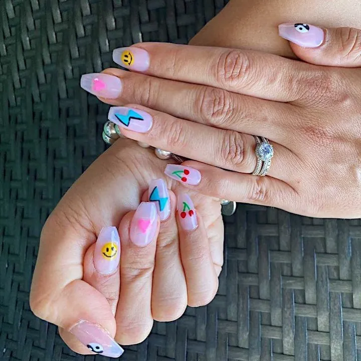 Pastel Smiley Face Art Short Nails