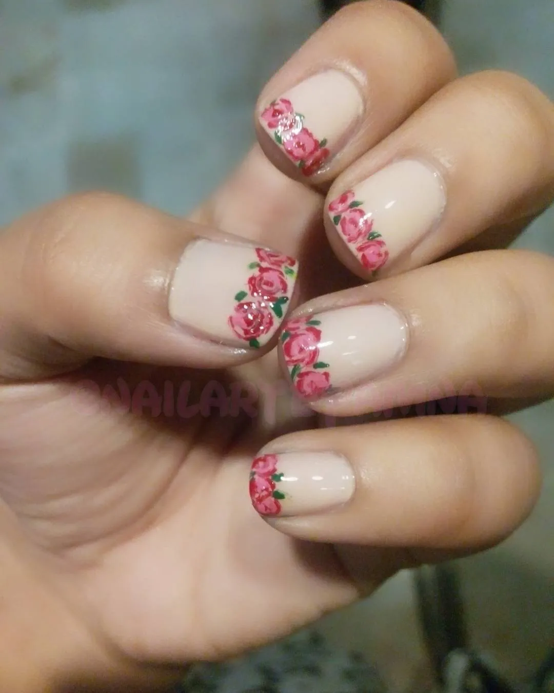 French Tip Coffin Nails With Floral Accents