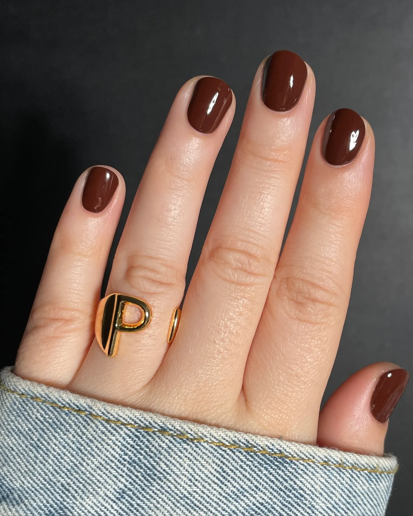 Glossy Chocolate Brown Short Square Nails