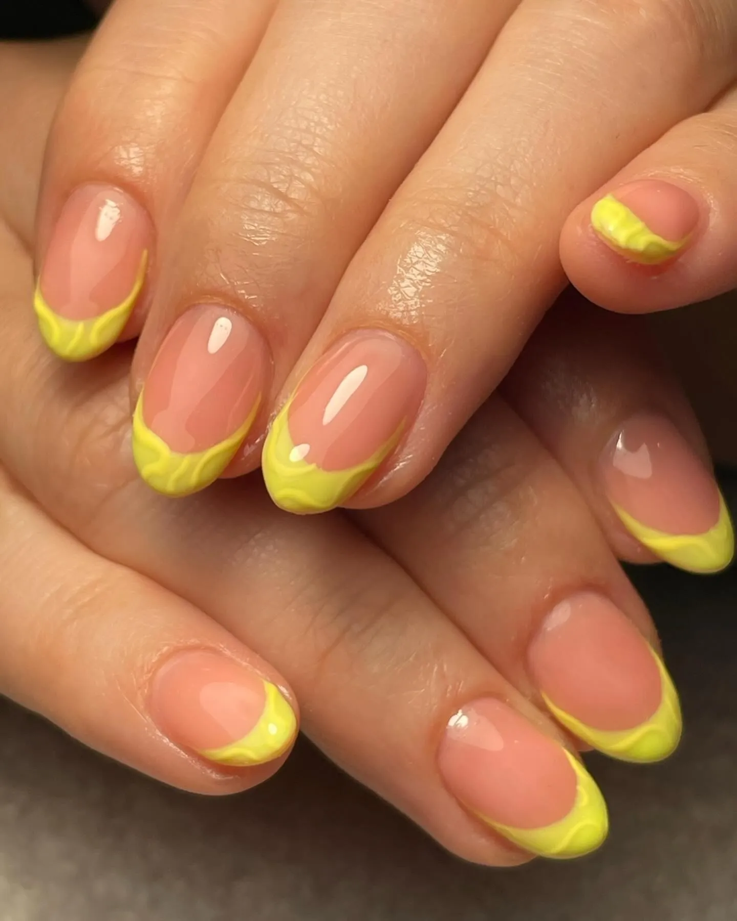 Yellow French Tip Short Almond Nails