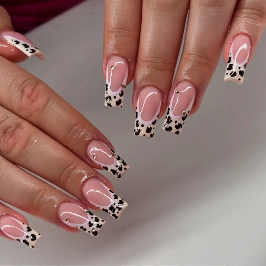 Leopard Print Fall French Manicure