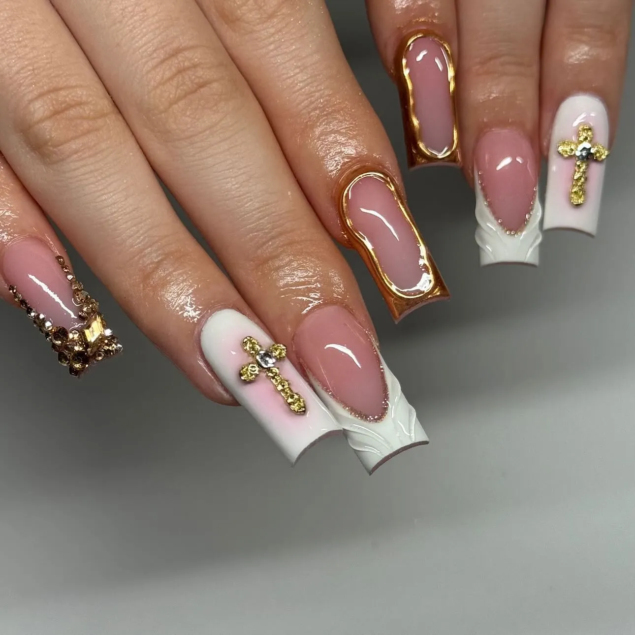 Metallic French Tip Coffin Nails 