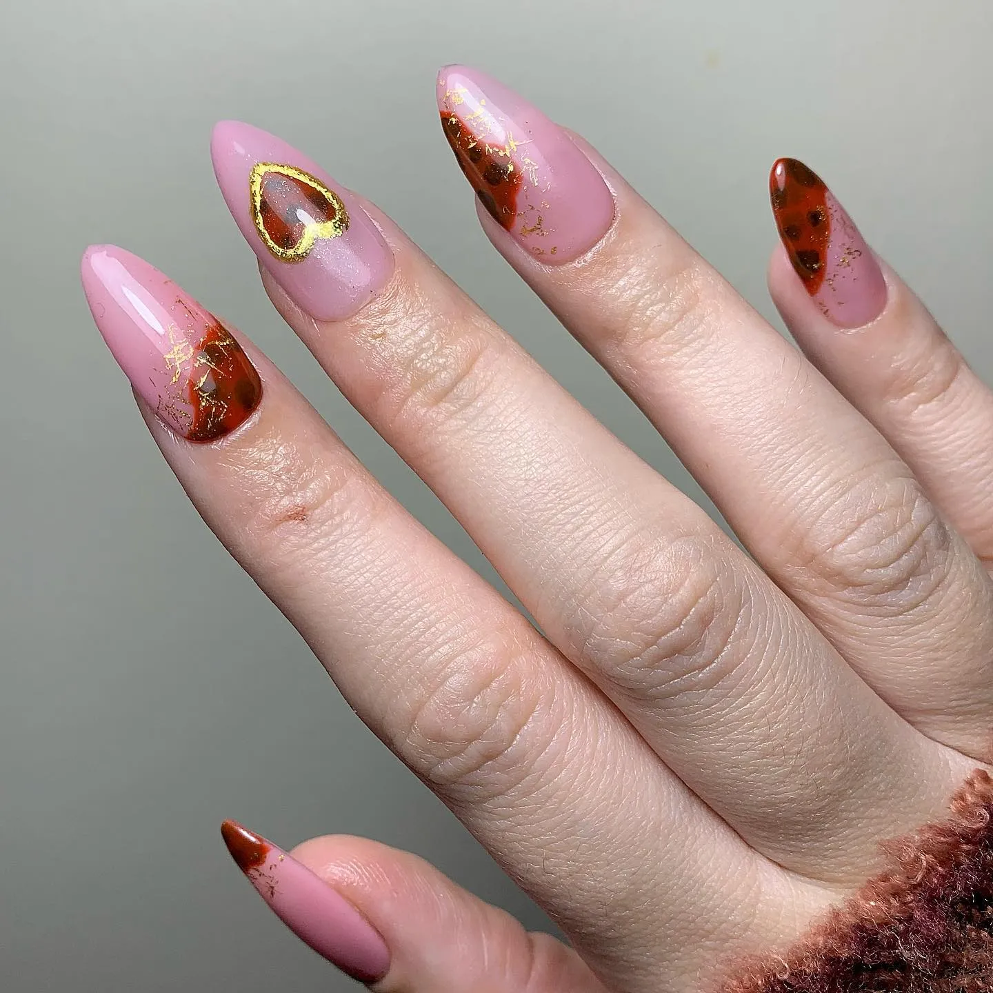 Pink Almond with Copper Foil Nails