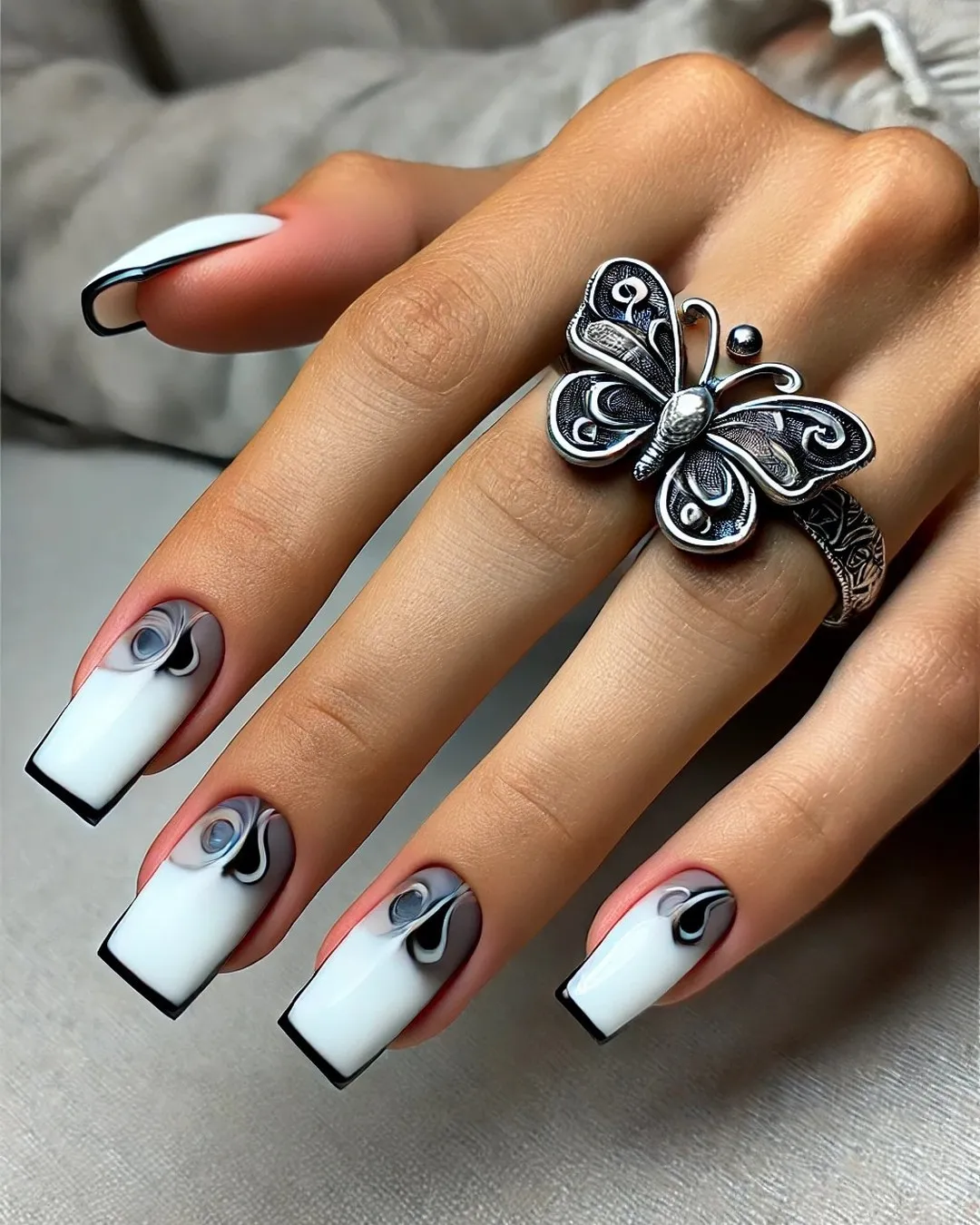 Black and White Coffin Nail Designs